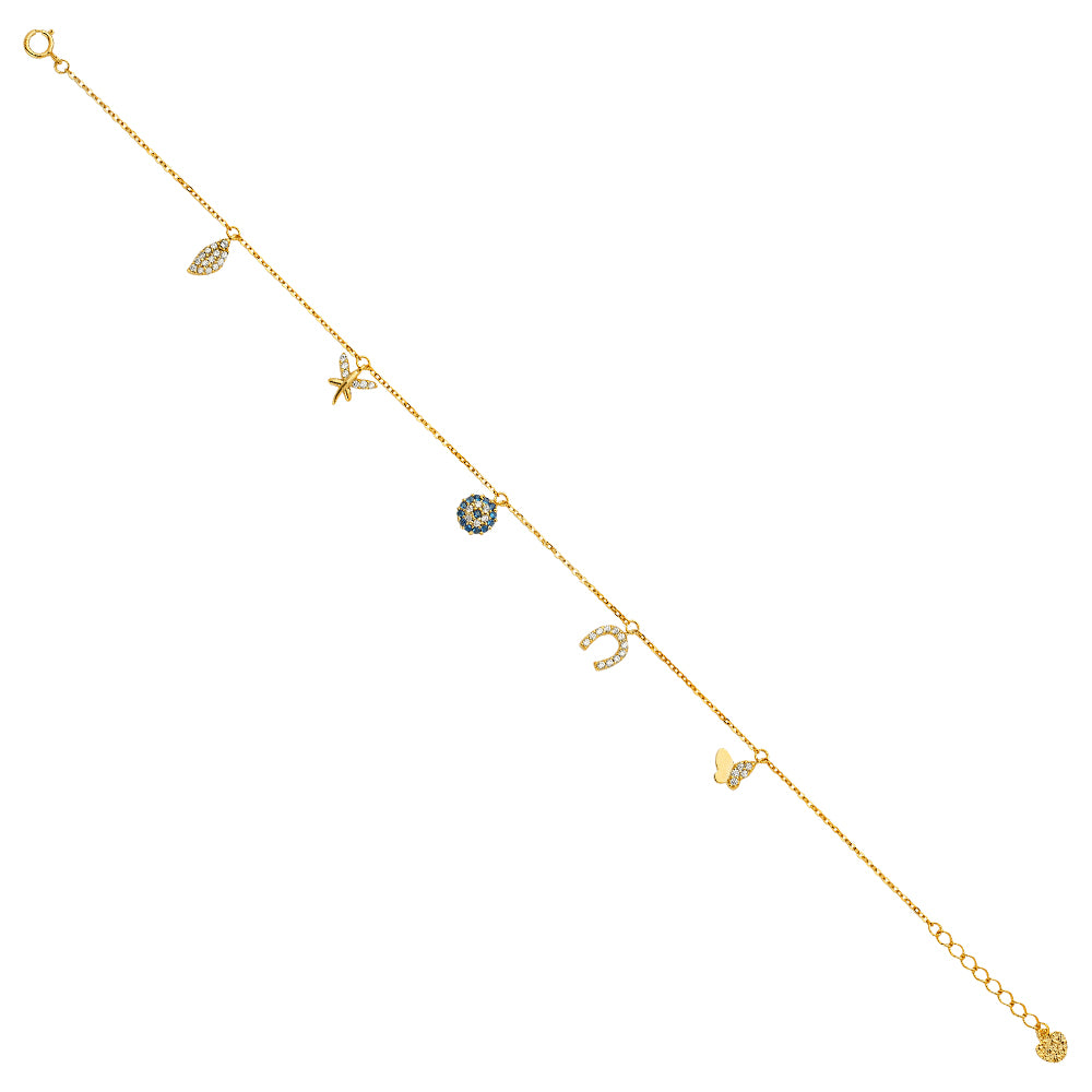 14K Blue Charm Bracelet