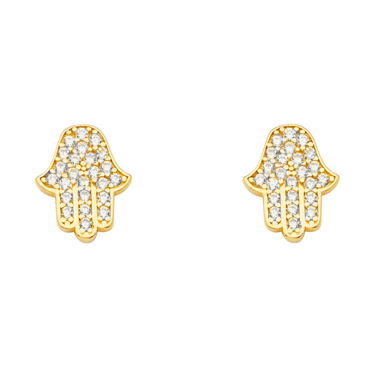 Hamsa Studded Gold Earrings